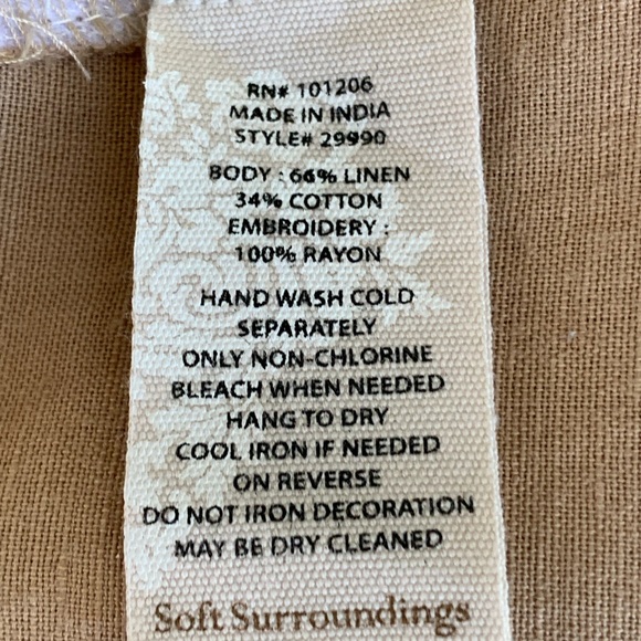 SOFT SURROUNDINGS TAN LINEN & COTTON BLEND EMBROIDERED TUNIC TOP. WOMEN’S SZ L - Picture 10 of 10